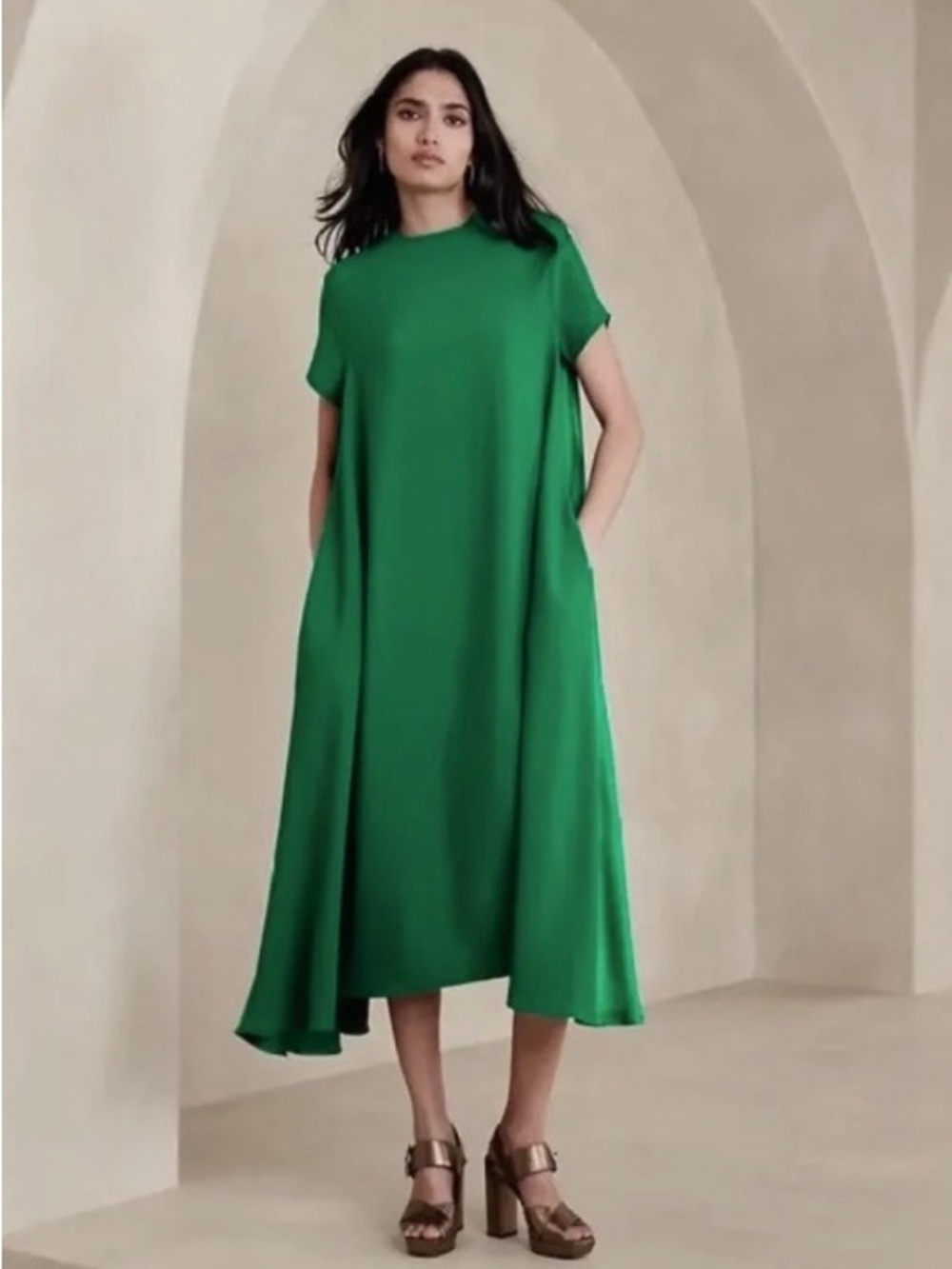 Banana Republic Emerald Green Cape Dress (A-Line) Evening/Cocktail/WeddingGuest - Picture 5 of 6